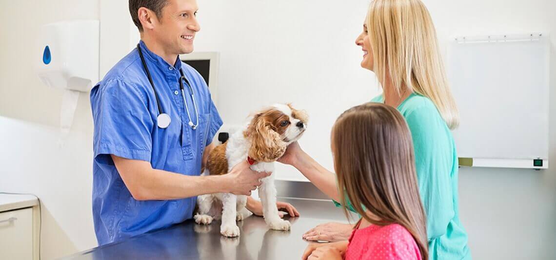 Veterinarian with family and dog